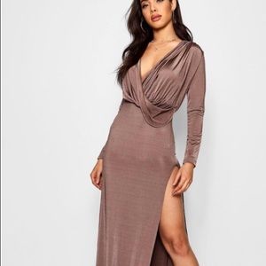 Taupe Ankle Length Dress with Slit